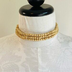 Three-Strand Wooden Beaded Choker Necklace